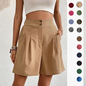 Summer Casual, Simple and Loose High-waisted Pants with Pockets, Solid-colored High-waisted Shorts for Women