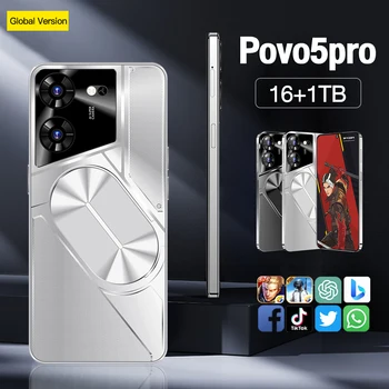 Hot Sale Original 5g Smartphone 7.3inch 108MP HD Beauty Camera Povo 5 Pro 16GB+1TB Fashionable Color 4g 5g Mobilephone