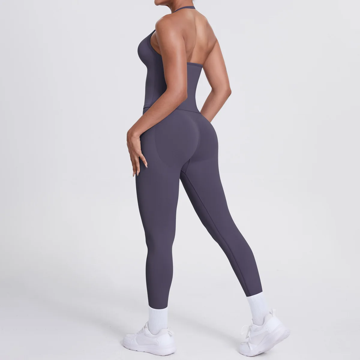 High-Waisted Seamless Yoga Sports Suit Halter Neck Quick-Dry Fitness Running Wear Breath detail