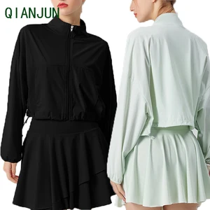 Summer Anti-UV Protection Sun Protection Yoga Set with Adjustable Drawstring Waist Top Pleated Skirt Quick Drying Yoga Set Women