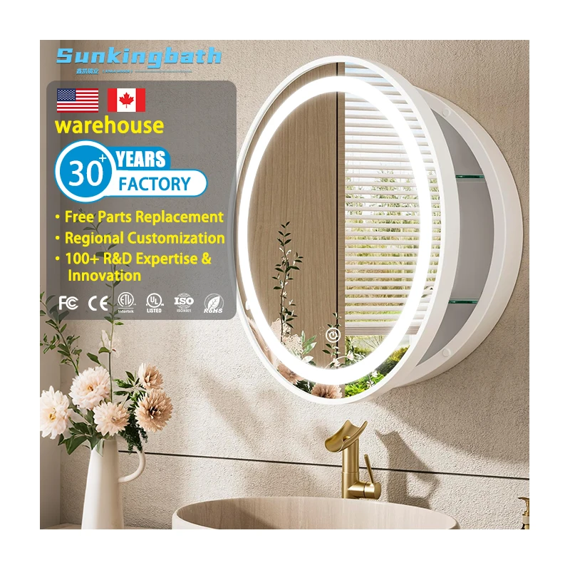 Modern Smart Aluminum Alloy LED Mirror Cabinet Illuminated Antifog Bathroom Round Bathroom Cabinet for Hotel Bathroom