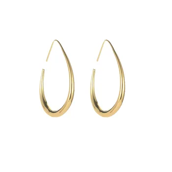 2021 Fashion Golden Oval Earrings Simple Retro Hong Kong Style Earrings Personality Exaggerated Big Earrings for Women
