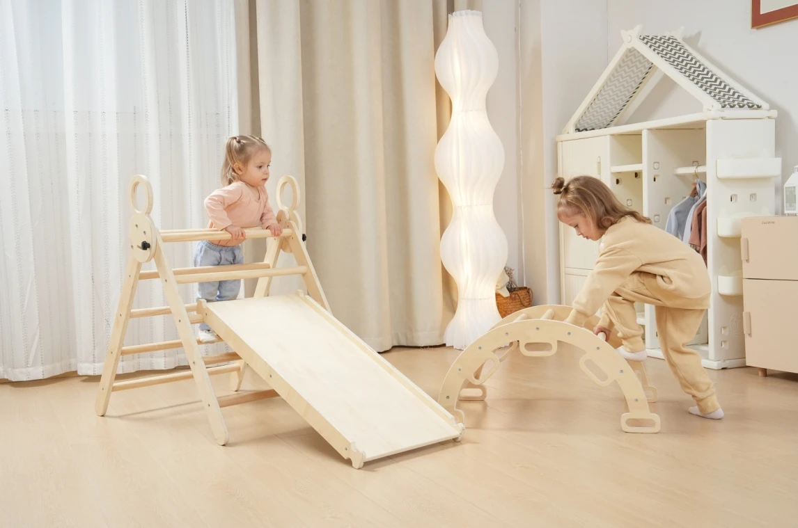 Kids Wooden Pickler Triangle Climbing Arch Rocker Chair Climbing Frame ...