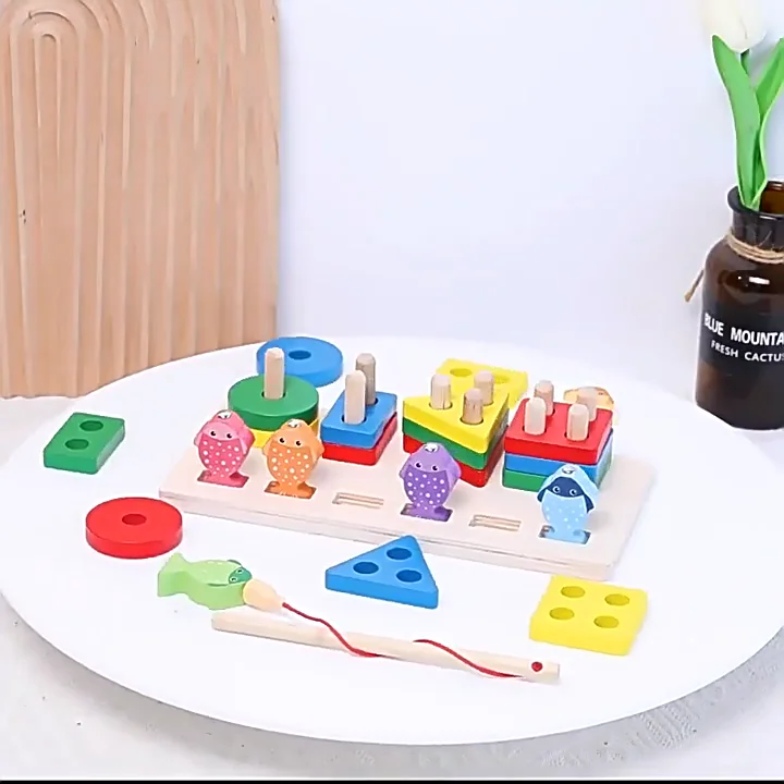 Montessori Wooden Shape Sorter Stacker Toddlers Puzzles Toy Geometric ...