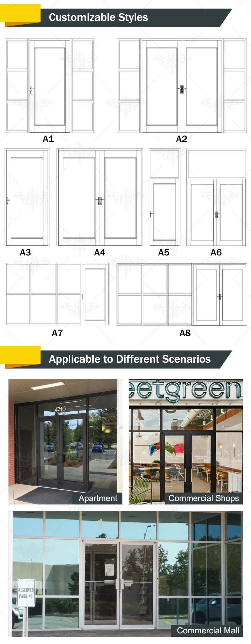 Aluminium Alloy Glass Storefront Door Store Front Commercial Doors And ...