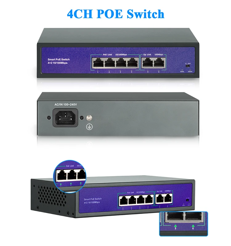 8 Port Network Poe Switch For Ip Nvr System With 10/100mbps