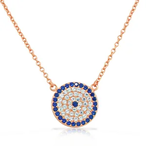 Fashion Minimalist Women Evileye Necklace Rose Gold Color Blue Evileye Necklace CZ Custom