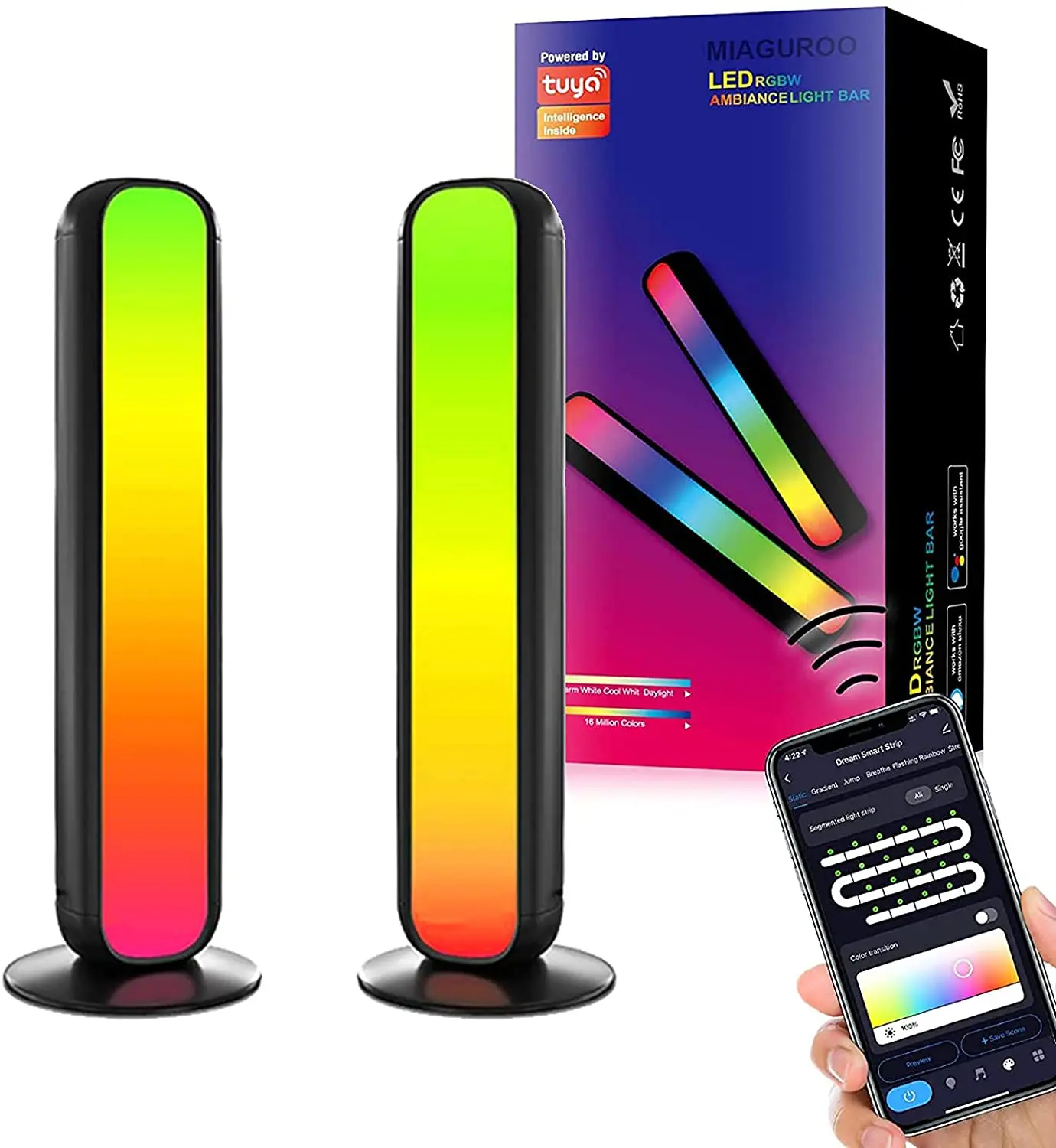 product 2 pack smart led light bars rgb color changing ambient backlight lamp with 12 scene modes music sync wifi play light bars for tv-38