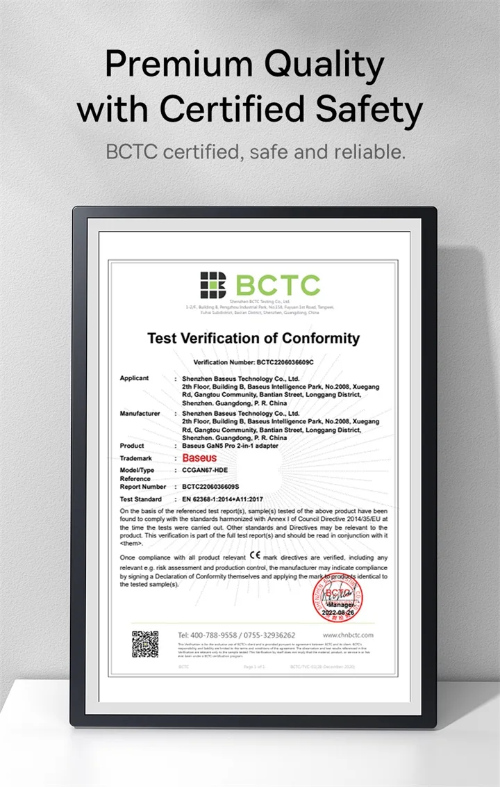 Pour baseus GaN5 Pro chargeur rapide de bureau 1U + 2C + HDMI 67W avec cordon d'alimentation de 1.5m prise de charge