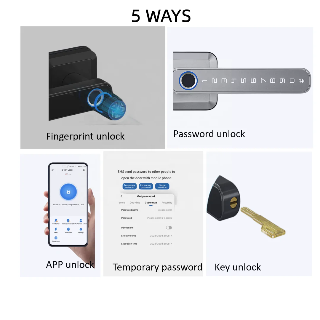 TT Lock APP Cerradura Inteligente Con Tubular Lock Smart Door Lock with Wifi Fingerprint for Apartment