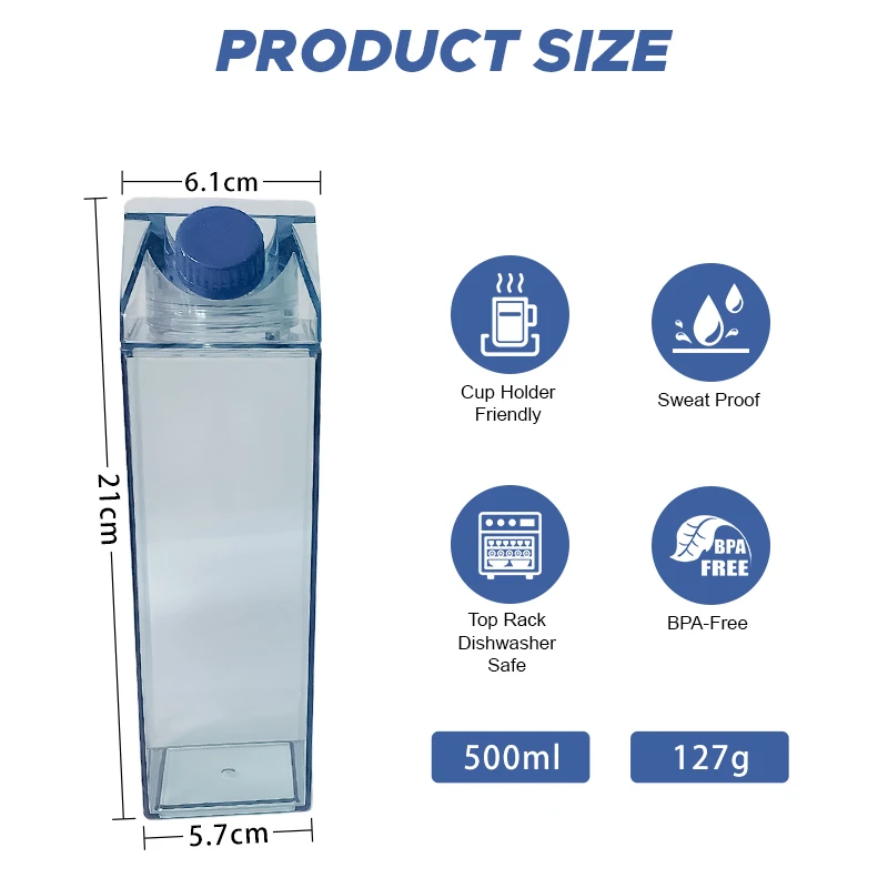 Wholesale 500ml Acrylic Milk Carton Water Bottle Bpa Free Plastic ...