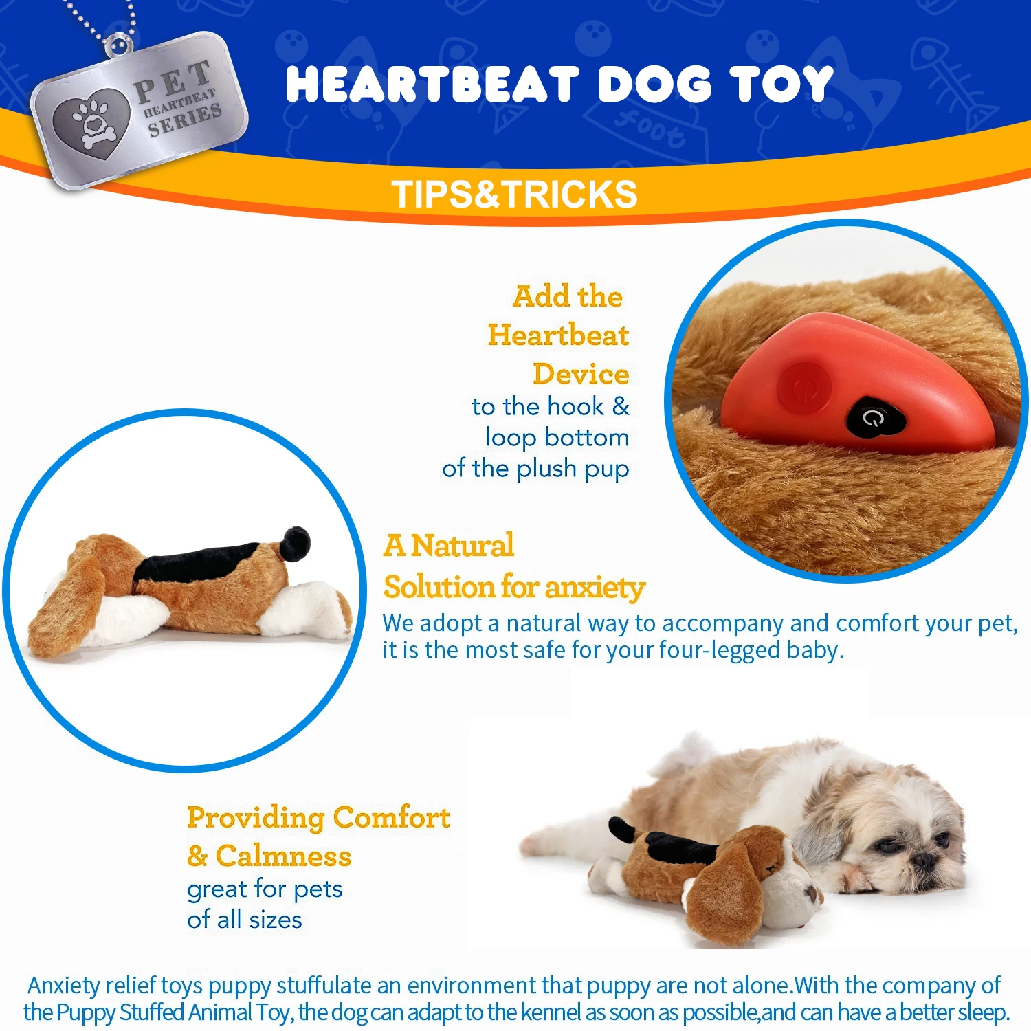 ZYZ PET Puppy Heartbeat Toy,Dog Anxiety Relief Calming,Aid Puppy Heartbeat  Stuffed ,Animal Behavioral Training Sleep