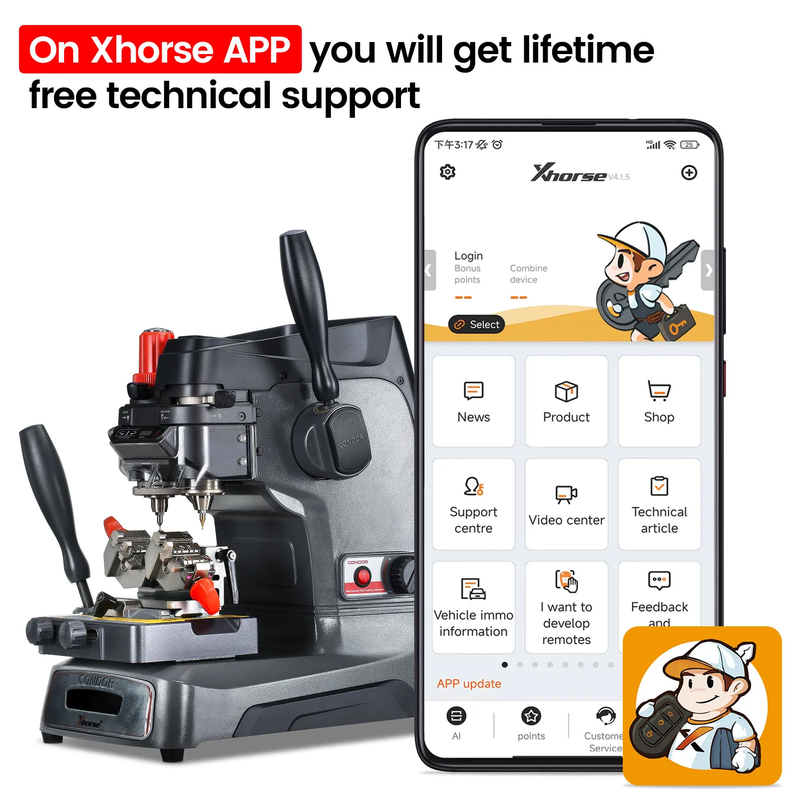 Original Xhorse Key Cutter Key Duplicator CONDOR XC-002 XC002 PRO Manual Key Cutting Machine