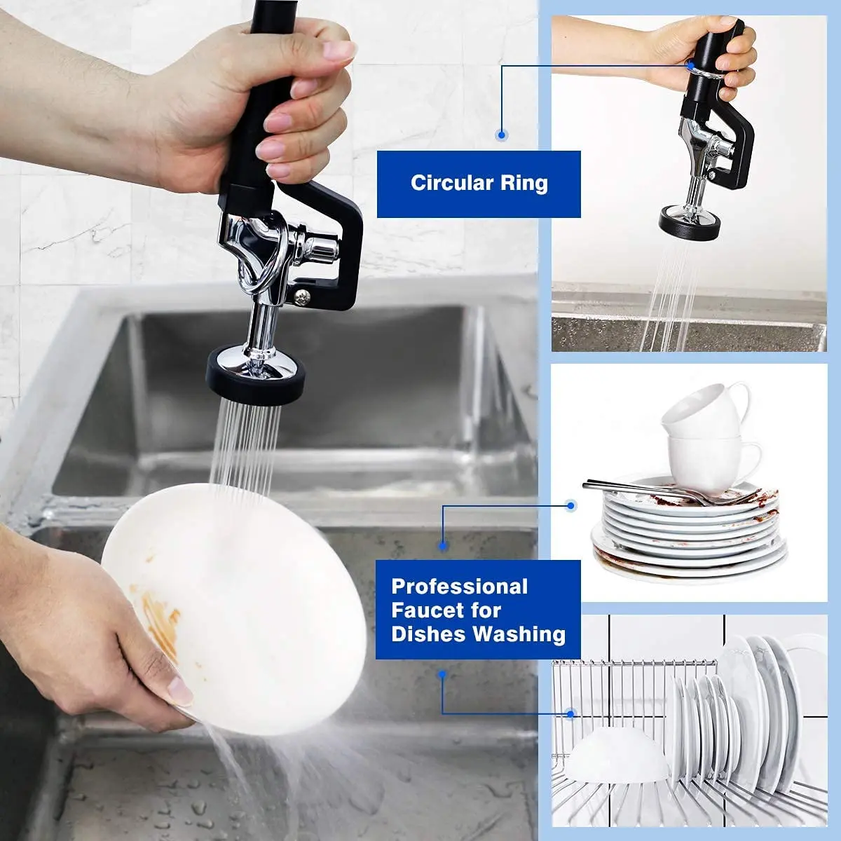 Gewerbe-Küchenspüle Ersatzteil-Set: Vorspül-Wasserhahn Mit Griffmontage, 1,28 GPM Hochdrucksprüharmatur (Grau, Messing)