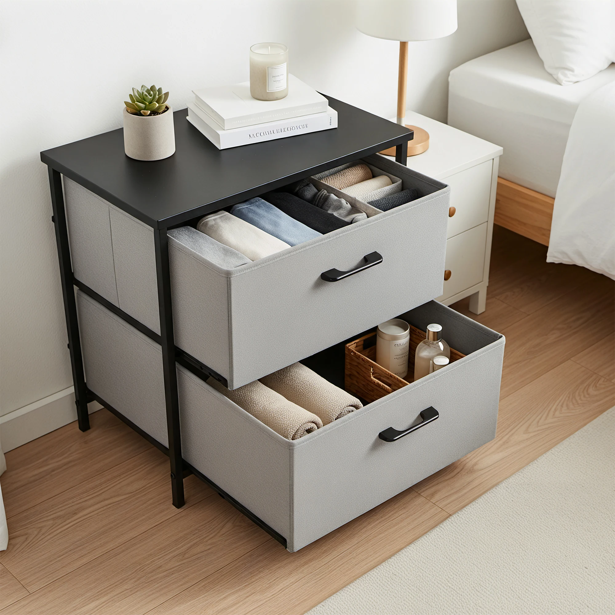 Nightstand 2 Drawer Dresser for Bedroom Bedside Furniture End Table for Bedroom Closet Entryway College Dorm Grey