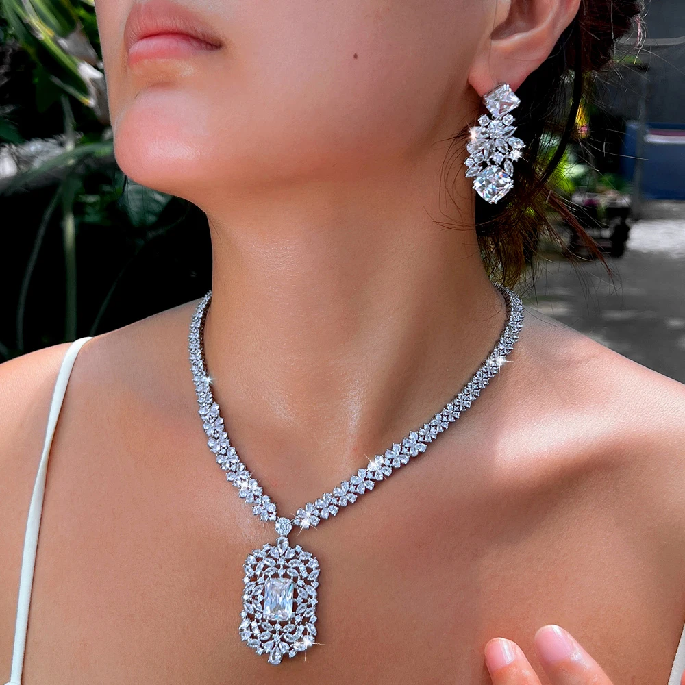 Alibaba.com: Qoolady T0721 Luxury Wedding Necklace and Earrings Set,  Sparkling Zircon, Rhodium Plated, Elegant Bridal Jewelry : Connect with  suppliers for custom orders and competitive pricing., image size:1000x1000