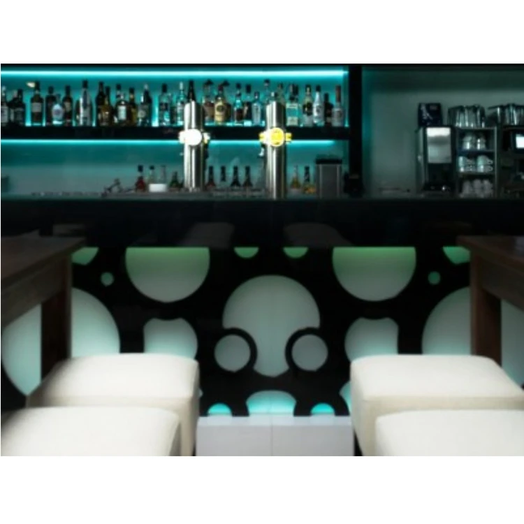 RGB Led Coffee Bar Counter Interior Design White U Shape Marble Stone Service Desk