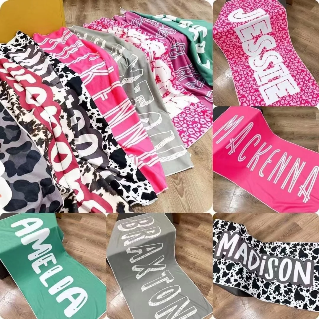 Индивидуальное имя и шрифт стиль пляжное полотенце для детей взрослых индивидуальный подарок отпуска банное