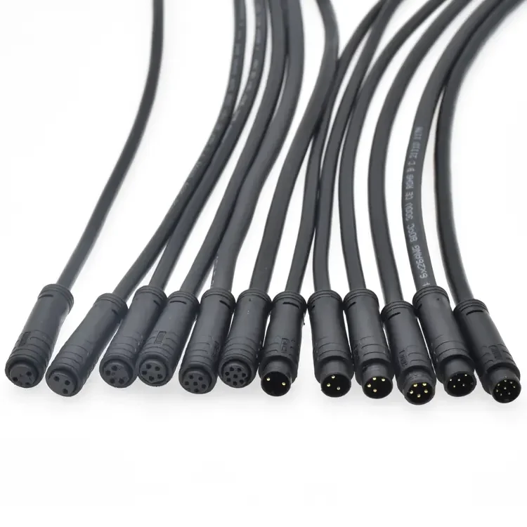 M8 Circular Connector 2-8 Pin Waterproof IP67 Ebike Motor Extension Industrial Solder Snap-in Male Female Plug Connector Cable