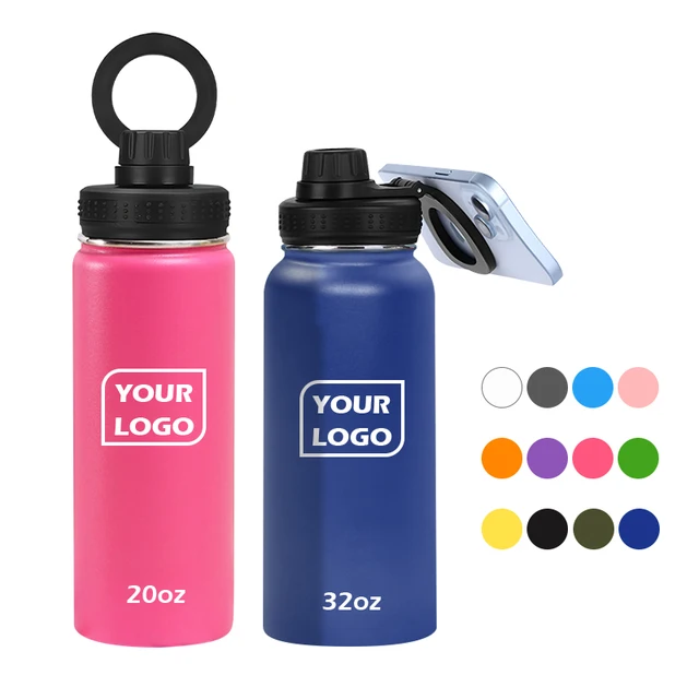 2024 new style bpa free magnet lid stainless steel insulated 32oz vacuum flask water bottle with phone holder
