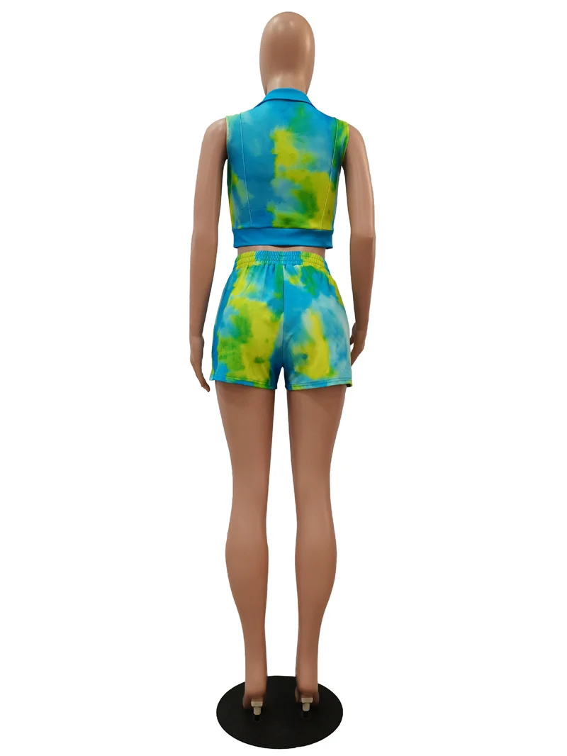 CM762 Women's summer short sleeve print tie dye splicing sports Yoga leisure suit two piece set
