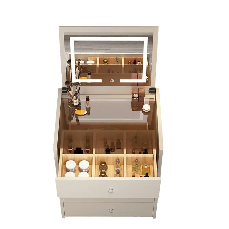 Hanyee Modern Style Cream Colored Dressing Table  Mirror Glass USB bluetooth Bedside Table Multifunctional With Storage Function