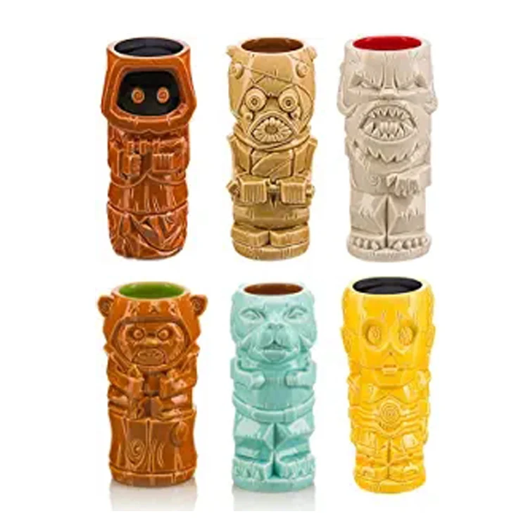 Custom Cocktail Shot Tiki Glasses Set of 4 Tumblers Ceramic Hawaiian Luau  Party Mugs Drinkware Cute Exotic Cocktail Tiki Barware
