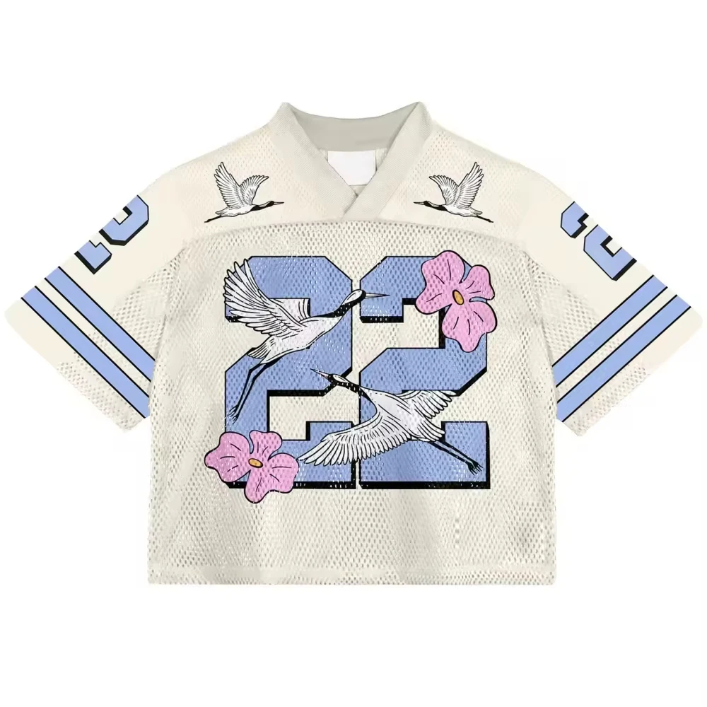 SALATI Custom Full Print Streetwear American Retro Football Jersey High Quality Sublimation Mesh Boxy Cropped Men T-shirts