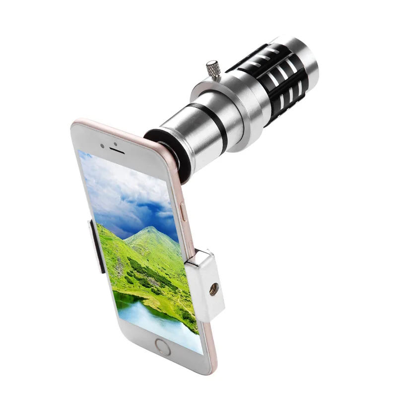 Adjustable Zoom Optical Lens 12x Single Binoculars Clip-on Phone Lens Kit Universal Mobile Phone Monocular