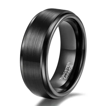 POYA Unisex 4mm 6mm 8mm Black Silver Gold Blue Plated Stepped Edges Tungsten Carbide Rings Wholesale Men Women Jewelry