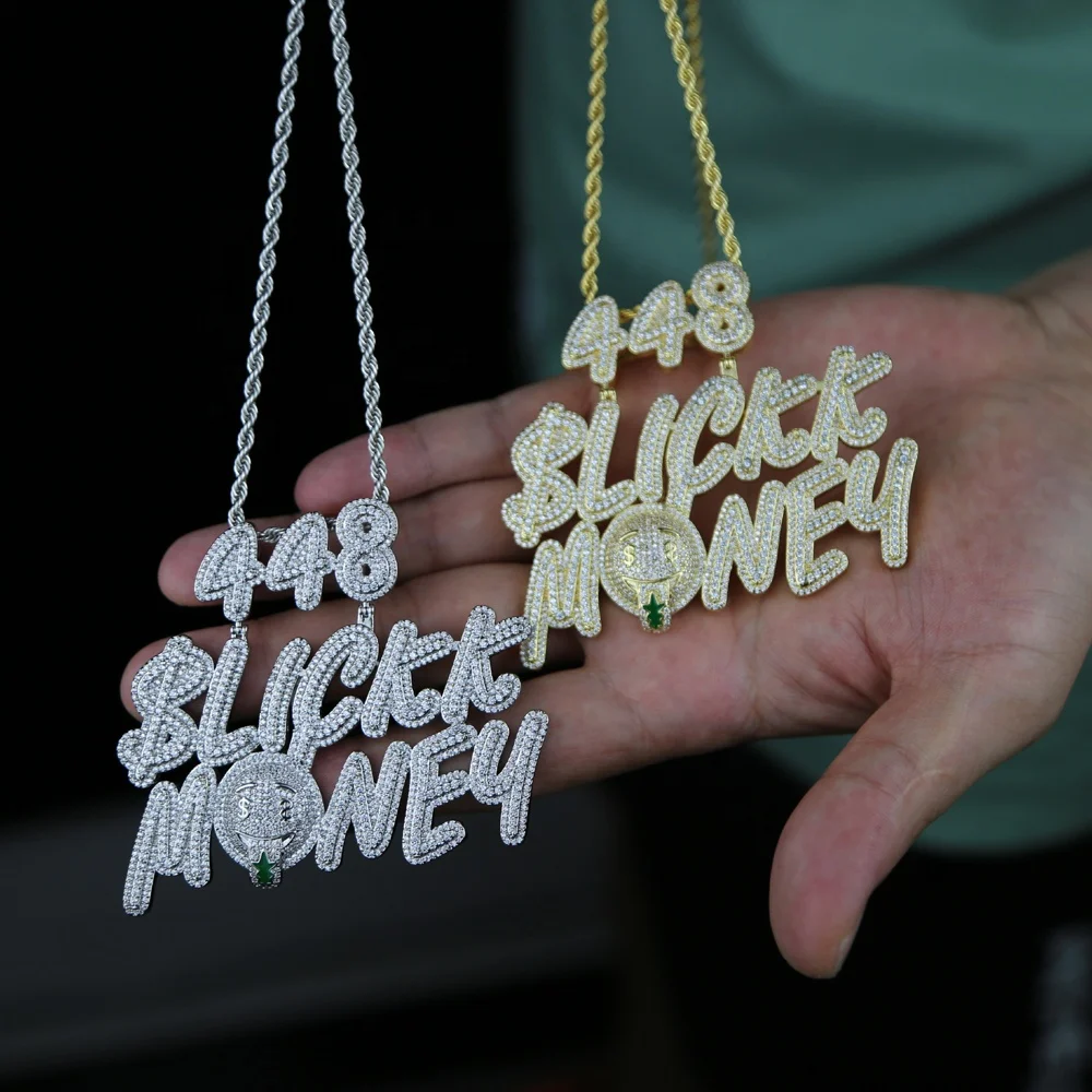 Iced Out Sparking CZ Hip Hop Men Rock Jewelry High Quality Gold Plated 5A Cubic Zirconia 448 Slickk Money Pendant Necklace