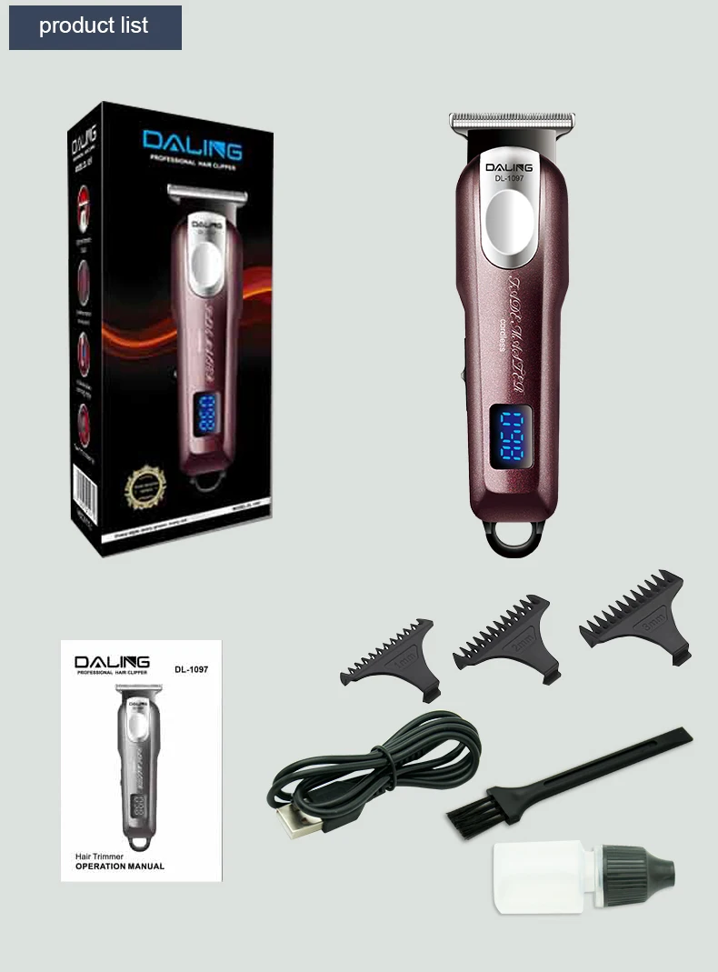 Daling Led Hair Trimmer Cut Machine Wireless Metal Electric Clippers