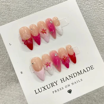 Wholesale  Hand Painted Gel Press on Nails Beautiful Luxury Customized Design Handmade Press on Nails