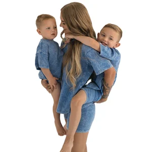 Mommy and Me Outfit Manufacturer Vintage Washed Acid T Shirt Shorts Set Mommy and Me 2 Piece Summer Set