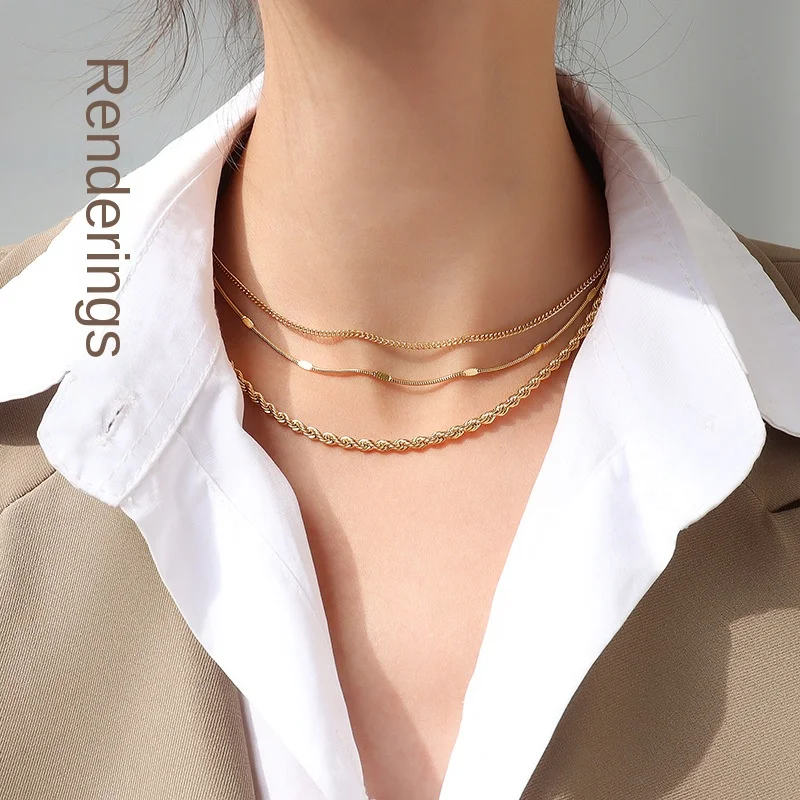 18K Gold Copper Alloy Titanium Steel Cross Chain Gypsophila Snake Bone Twist Box Chain Fish Mouth Vertical Square Chain Necklace