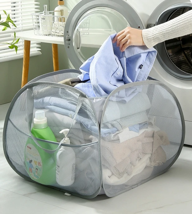 Soft Close Laundry Hamper with Mesh Nylon Basket 90L Capacity Laundry Bags Square Bottom