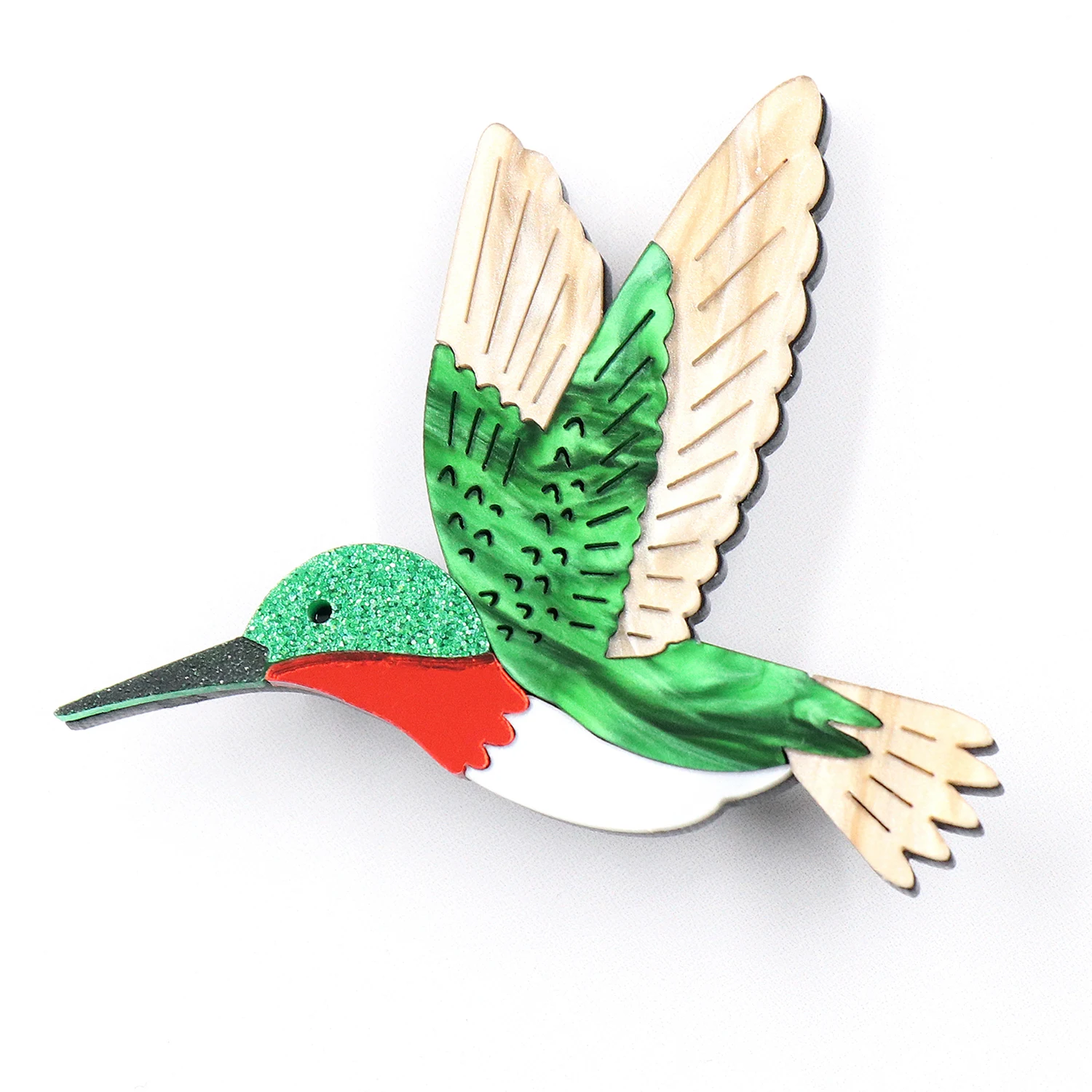 BH1076 1pcs New Arrival hummingbird Brooch (Safety Pin) cute Laser Cut Acrylic Jewelry Handmade