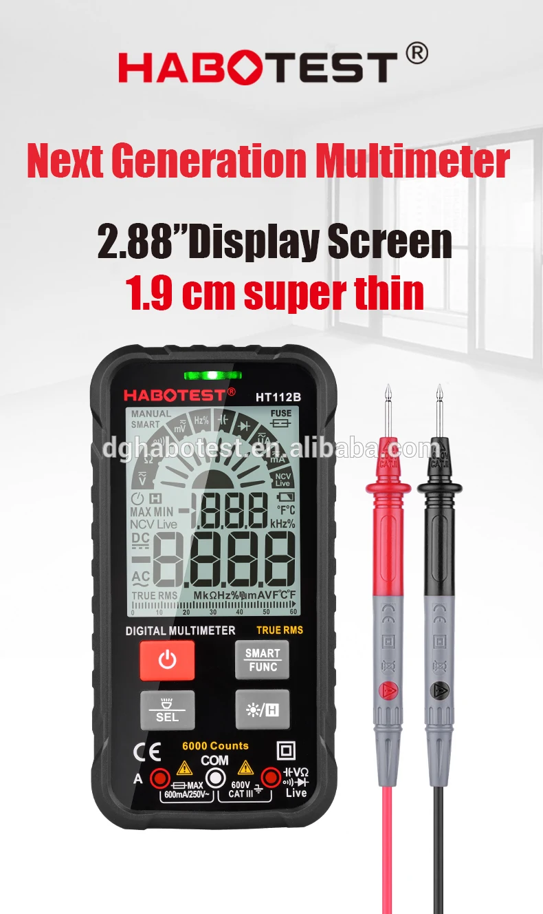 HABOTEST HT112B Smart mini Multimeter Professional Digital Multimeter Auto Range Capacitor Frequency Transistor Tester Meter NCV