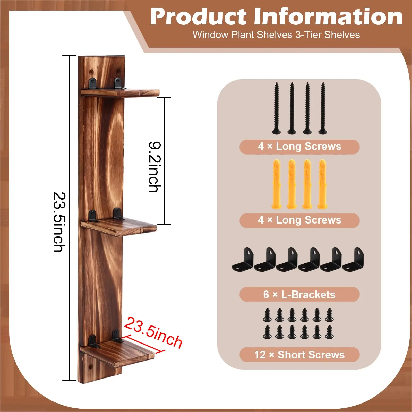 product wall plant shelf 3 tier rustic wood corner plant stand window wall mount space saving indoor plant holder for living room decor-4