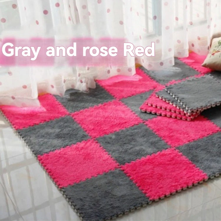 30*30cm Polyester Interlocking Area Rug Floor Mat Eva Plush Puzzle Cork Felt Faux Fur Decorative Travel Camping