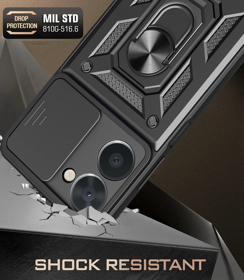 Shockproof Slide Camera ProtectiveMagnetic Metal Ring Armor Phone Case for OPPO Realme 10 4G 9i 8i C21Y C25Y