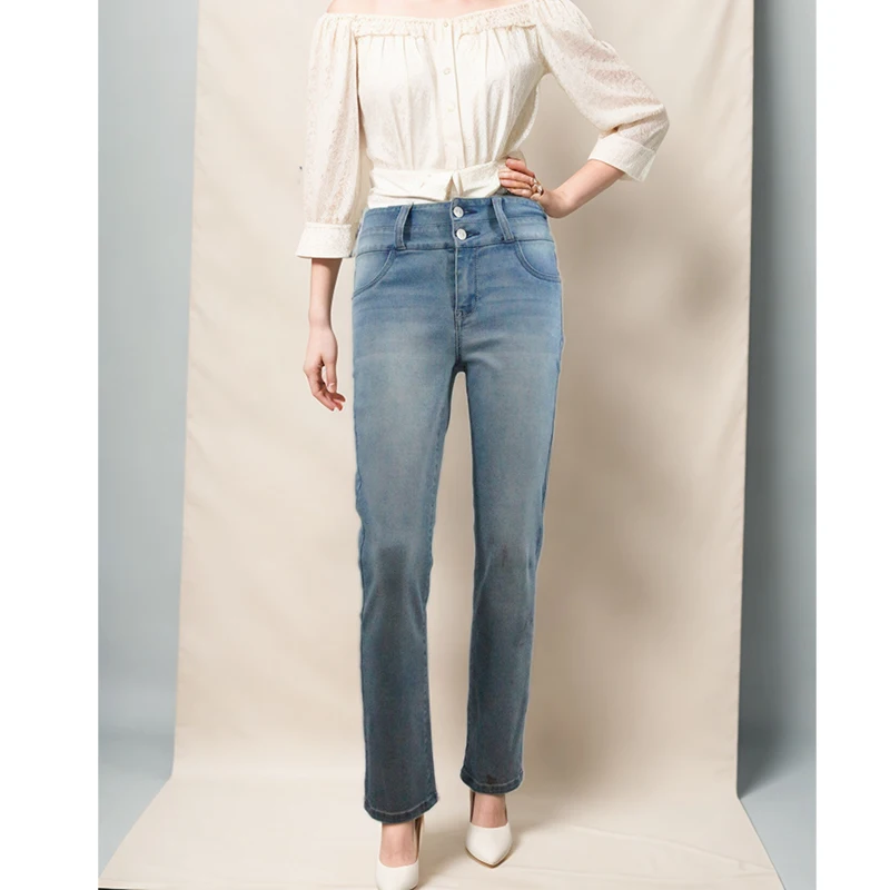 New Arrivals Trendy Jeans Casual Straight High Waist Soft Skinny Stretch Slim Women Denim Jeans Trousers