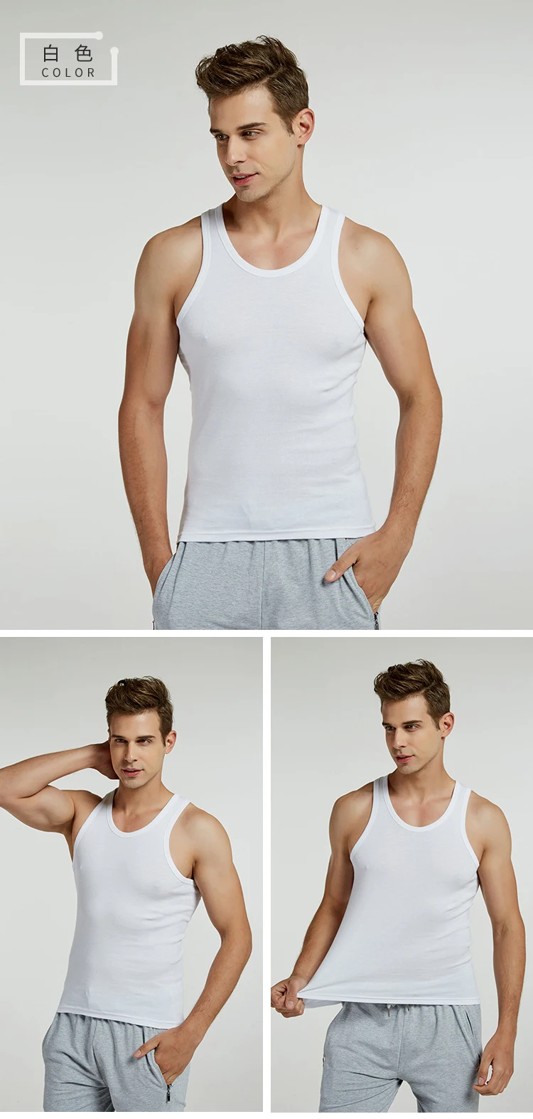 100 Cotton Gym Fitness Breathable Ribbed Absorb Sweat Wife Beater Men
