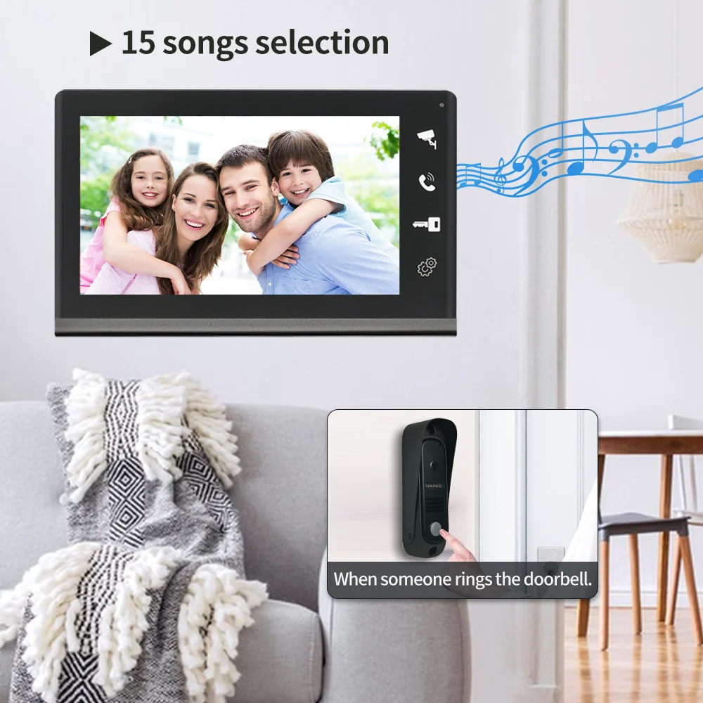 4 Wired Video Doorbell System Rfid Unlock Camera Doorbell With 7 Inch Screen Night