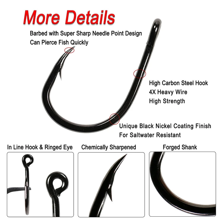 #7/0~#12/0 Saltwater Heavy Weight Live Bait Hook 4x Heavy Wire Heavy ...