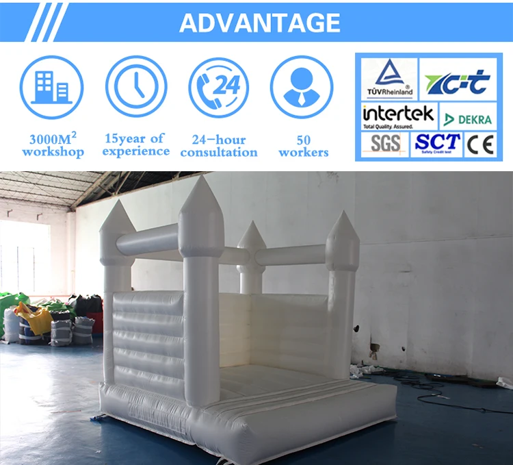 Cheap Custom Colors PVC Vinyl Inflatable Bouncy Castle Kid's Event Rental White Bounce House for Parties and Trampoline Park supplier