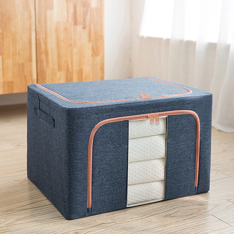Clothes Storage Bins Box - Foldable Stackable Container Organizer Set with Clear Window & Carry Handles & Metal Frame