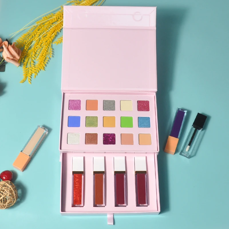 Wholesale Factory Price 15 Colors Eye shadow Blush Lip gloss  Makeup Sets Palette Box With lip gloss Cosmetic Set 