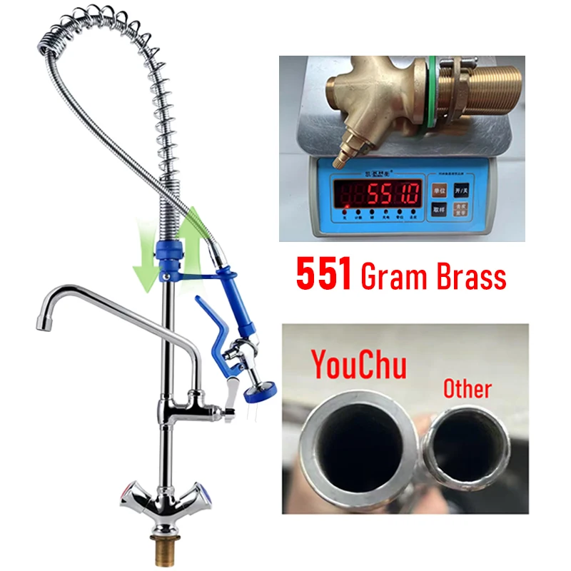 Commercial Dual Handle Pull Pre Rinse Deck Mounted Faucet Adjustable Height EasyInstall Handwheels Options Kitchen Sink Single details