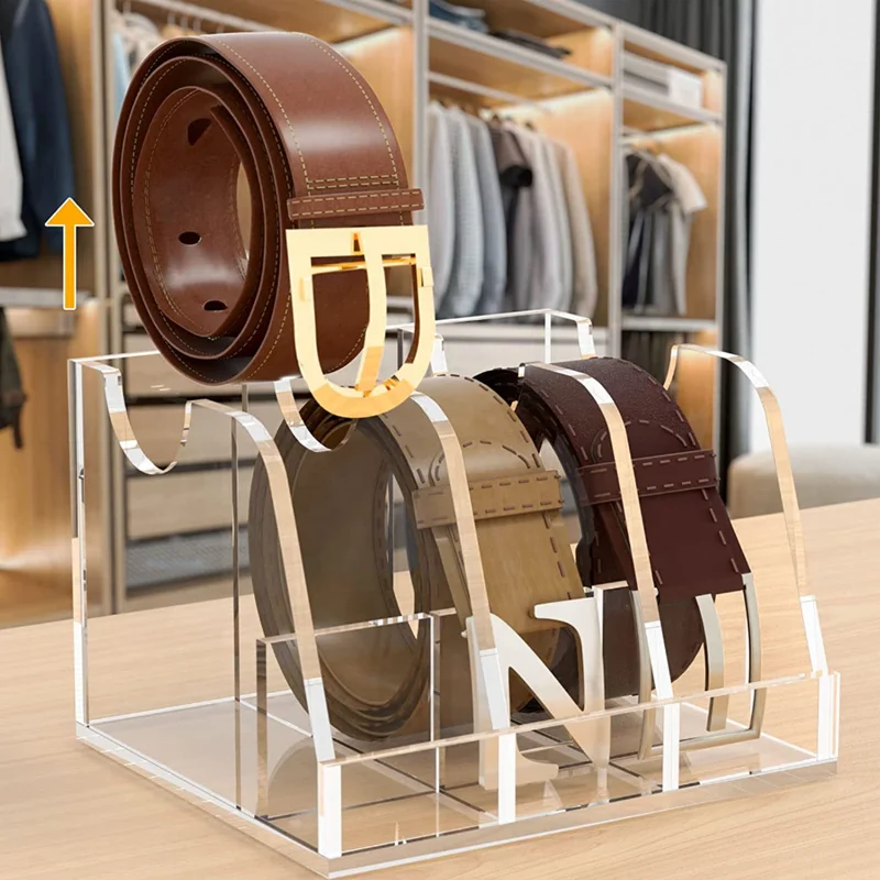 5 Layers Acrylic Belt Organizer, Stackable Belt Storage Box Clear Display